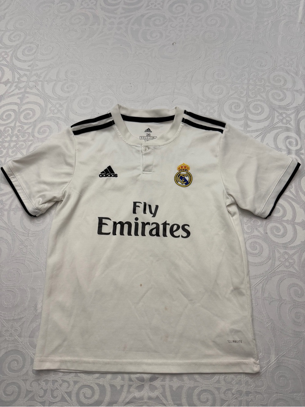 Adidas White Black Real Madrid Kids 26 Fans Soccer Jersey Ronaldo Fly Emirates